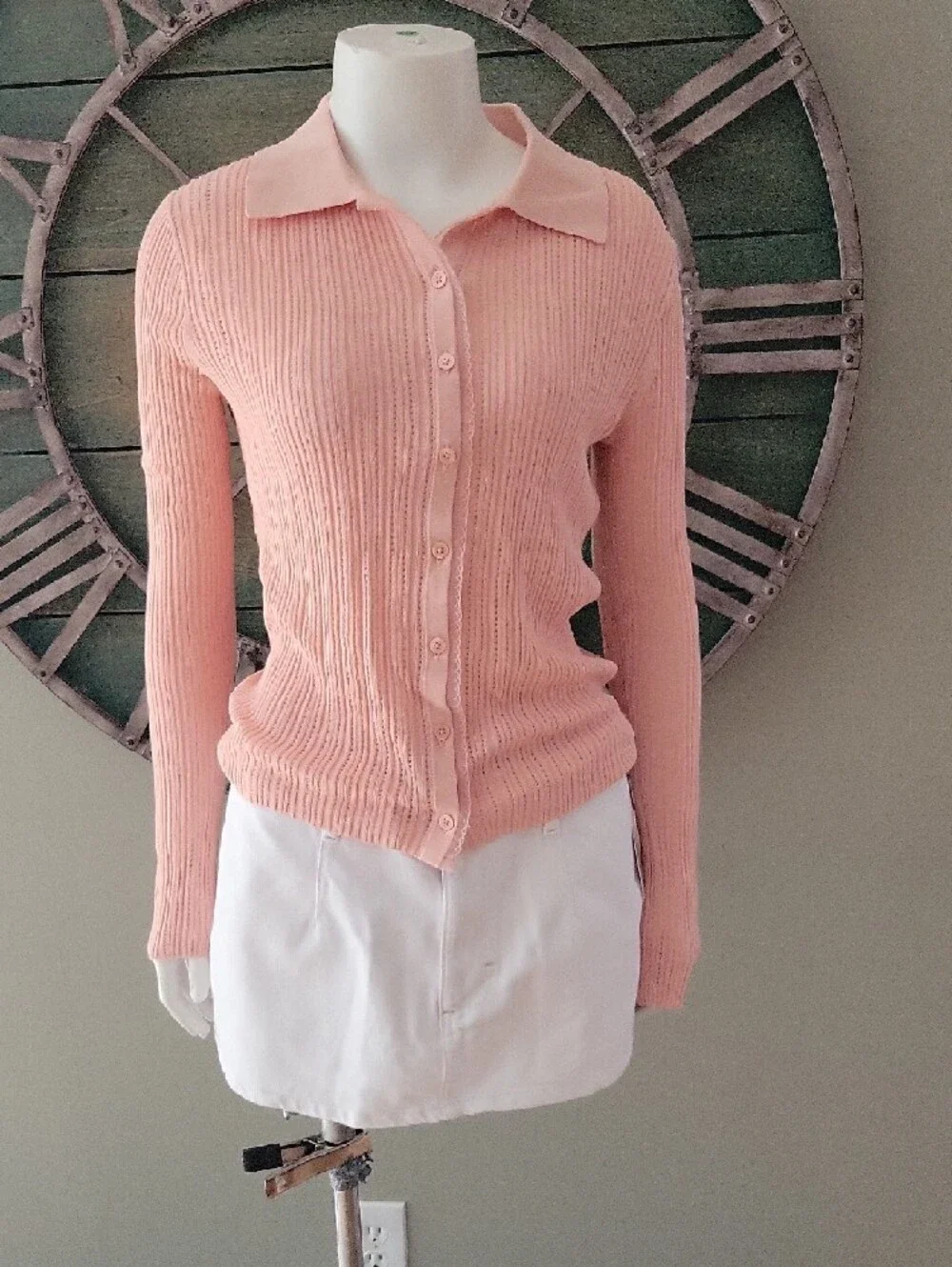 J. Crew Ribbed Tulle Trim Sweater Tee In Premium Ultra Fine Cotton In Peach Clay